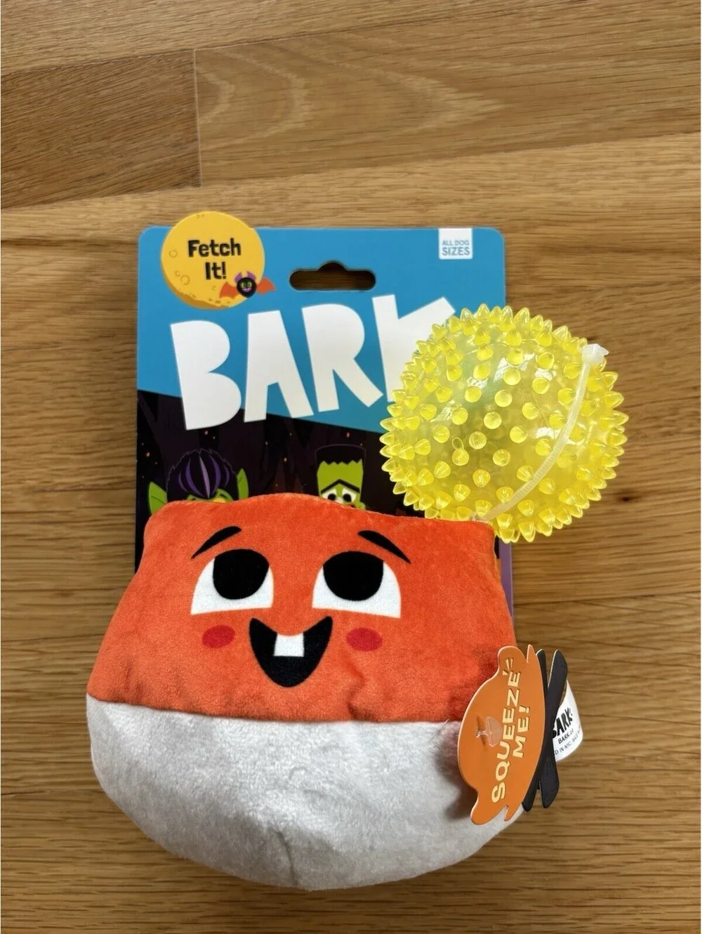 BARK Andy Corn Candy Corn Halloween Dog Toy 2-in-1 Spiky Squeaker Ball NWT